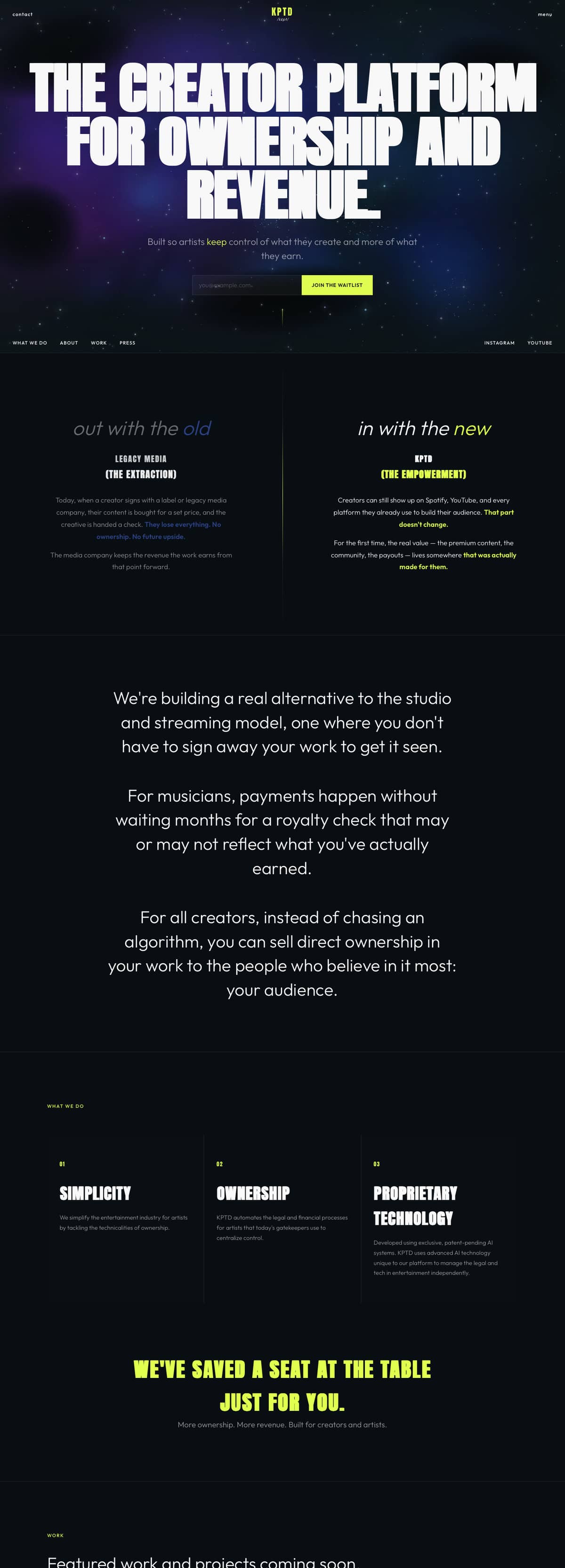 The KPTD landing page.