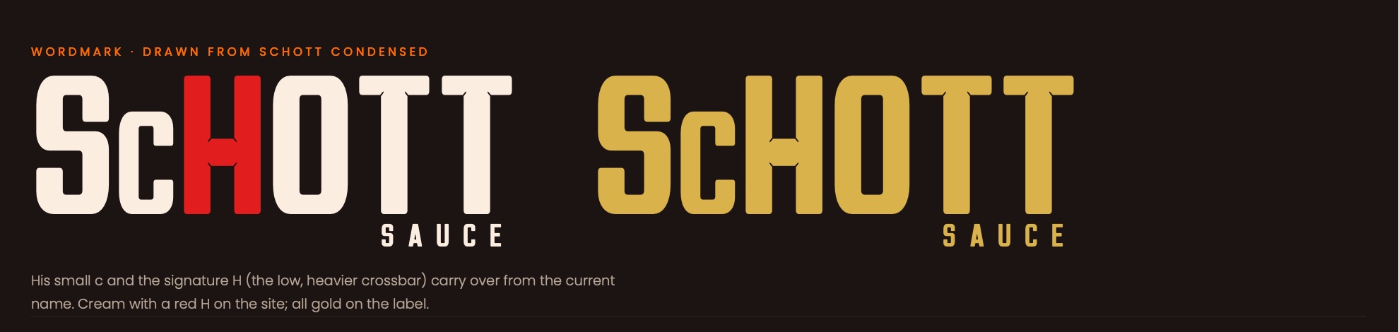 The ScHott wordmark in cream with a red H, and all in gold.